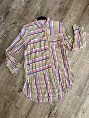 Isabella Rose Striped Multicolor Women’s Swim Coverup Shirt Med